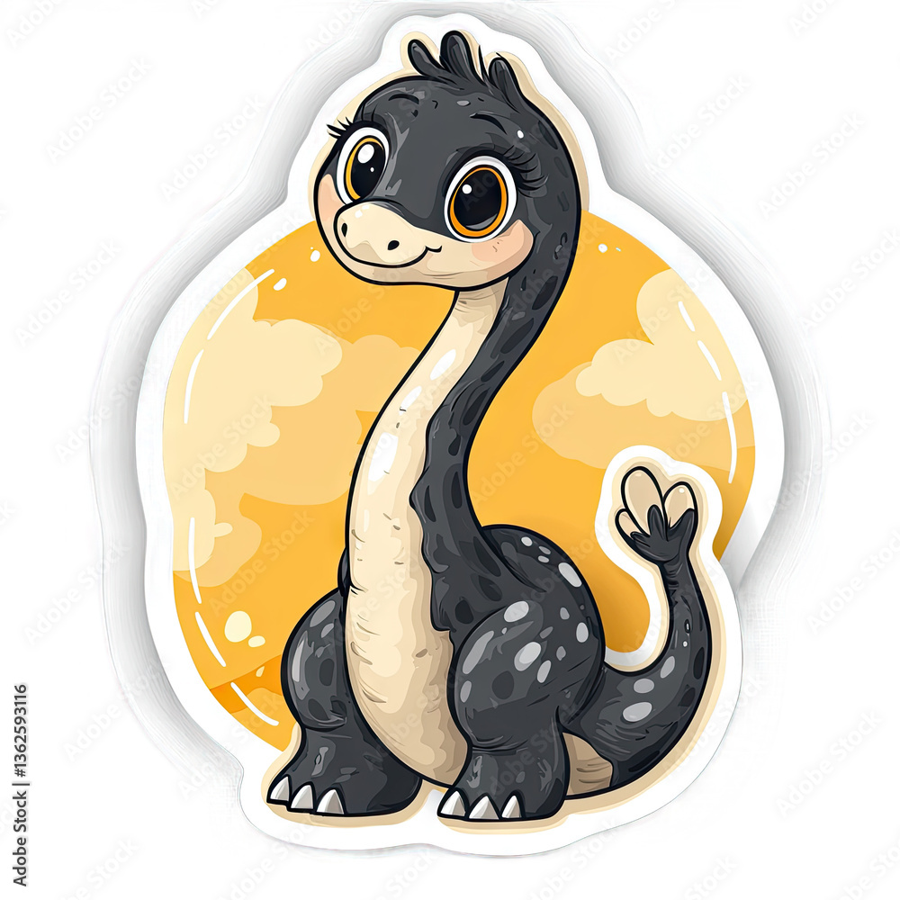 Fototapeta premium Adorable Cartoon Plesiosaur Sticker - Cute Dino Illustration