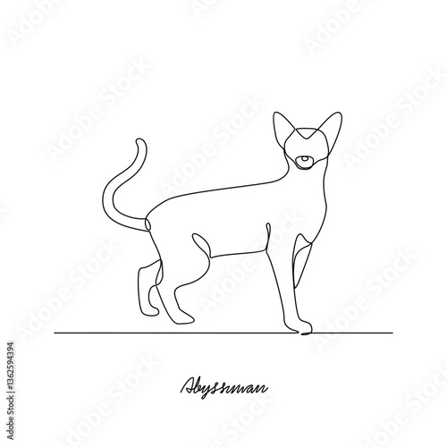 One continuous line drawing of Abyssinian Cat vector illustration. Various of Cat theme design concept with simple linear style vector. Cat are domesticated mammal, loyalty and companionship to human.