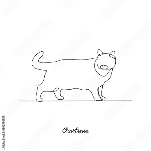 One continuous line drawing of Chartreux Cat vector illustration. Various of Cat themes design concept with simple linear style vector. Cat are domesticated mammals, loyalty and companionship to human