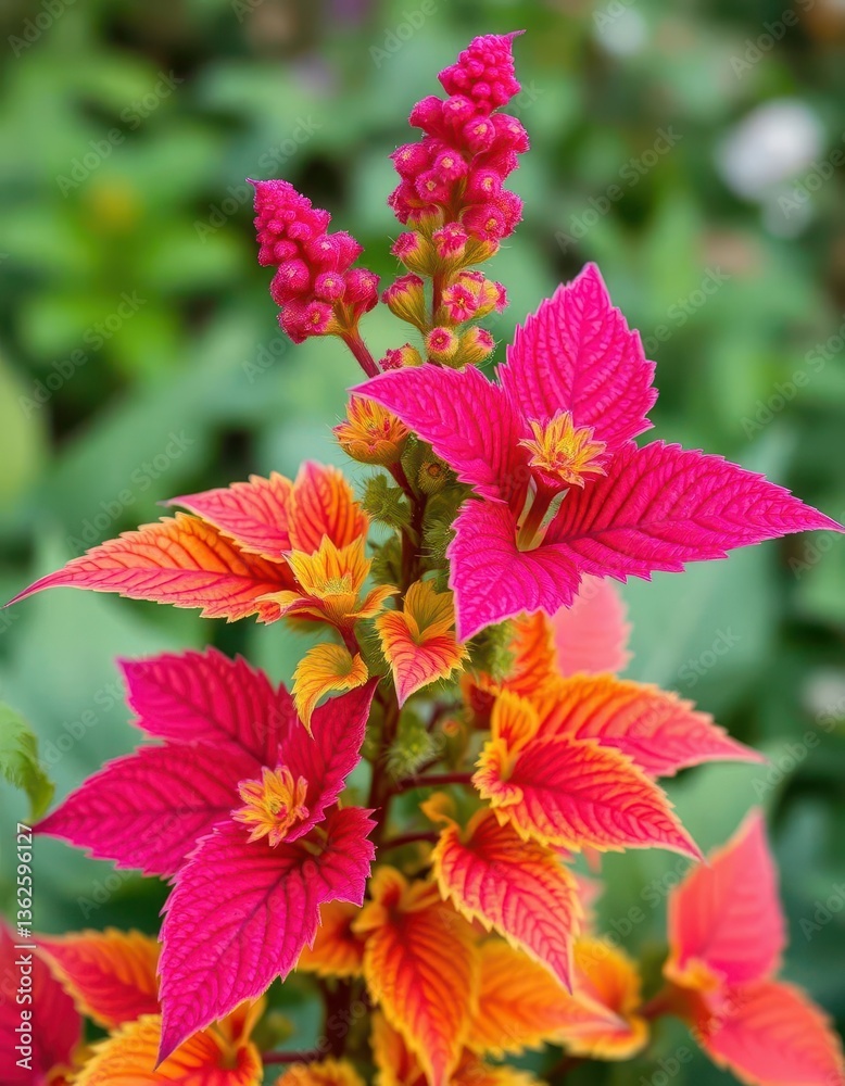 Vibrant coleus foliage bursts from a painted nettle stem, autumn, colorful plants Vibrant coleus foliage bursts from a painted nettle stem, autumn, colorful plants