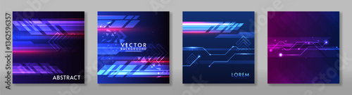Vector illustration. Dark backdrop with bright neon lines and glow lights. Design for poster, cover, banner, invitation.