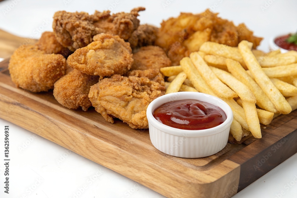 Naklejka premium Crispy Chicken Tenders, Fries, and Ketchup The Ultimate Comfort Food Platter