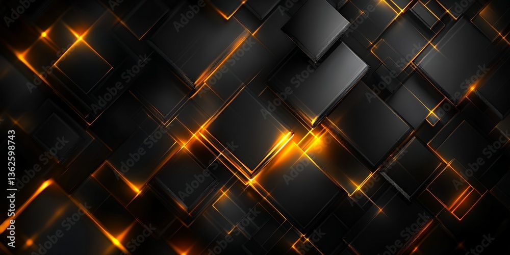 Fototapeta premium Abstract Black and Orange Glowing Squares Geometric Pattern Background Design