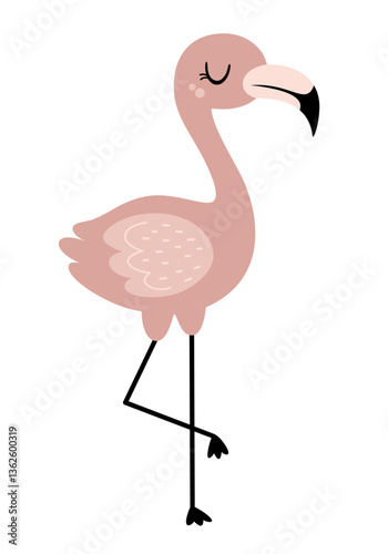 Cute flamingo isolated cartoon clipart. Hand drawn vector illustration in flat style