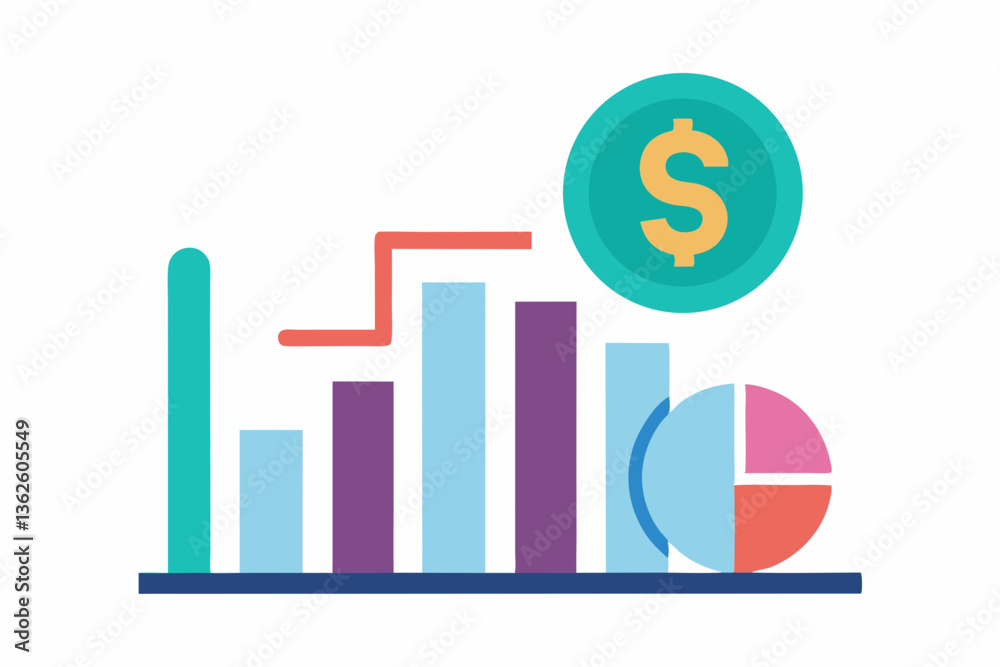 3D business graph chart showing growth and progress with arrows and financial data in a modern design 3D business graph chart showing growth and progress with arrows and financial data in a modern design
