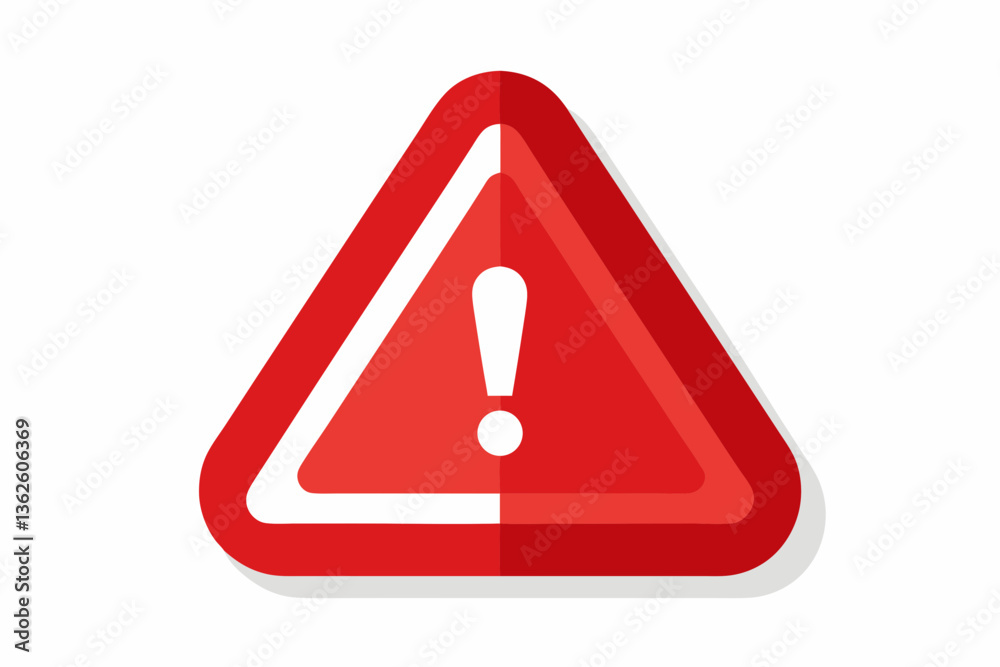 Red triangular sign warns of danger, an isolated exclamation mark symbol of risk and caution Red triangular sign warns of danger, an isolated exclamation mark symbol of risk and caution