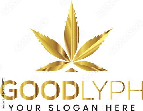 Golden Hemp Logo Design for download, Cannabis Leaf Logo
