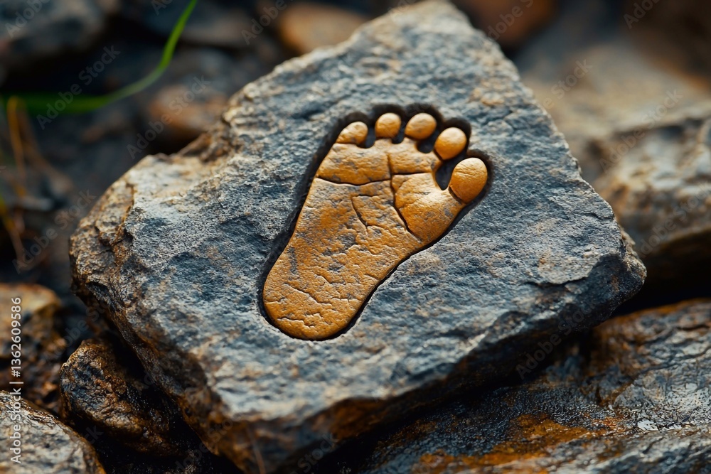 Naklejka premium Footprint card: A small baby's footprint is next to it.
