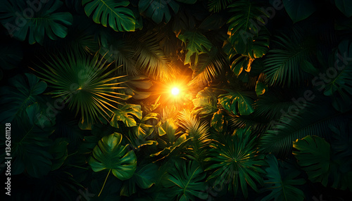 Lush green leaves with vibrant sunlight peaking through the foliage