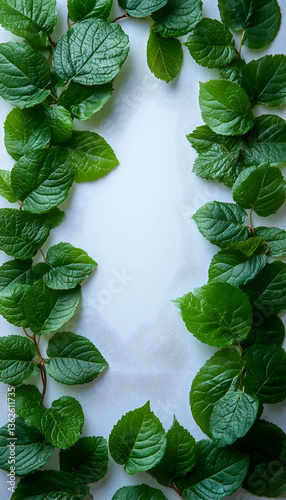 Lush green vine frames a bright, clean, vertical blank space