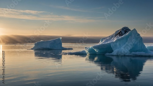 Wallpaper Mural Serene icebergs reflect in calm waters at sunset, showcasing nature's beauty. Torontodigital.ca