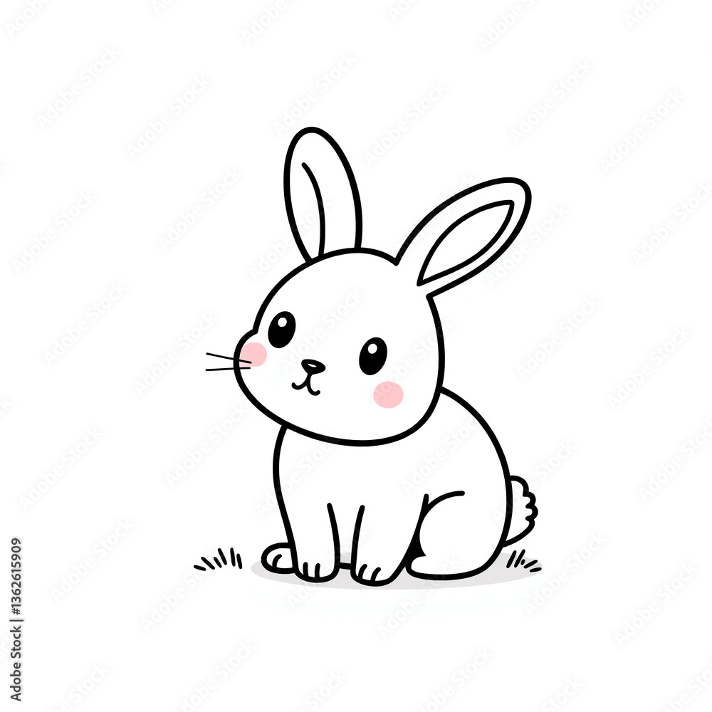 Obraz premium Cute White Bunny Rabbit Cartoon Illustration