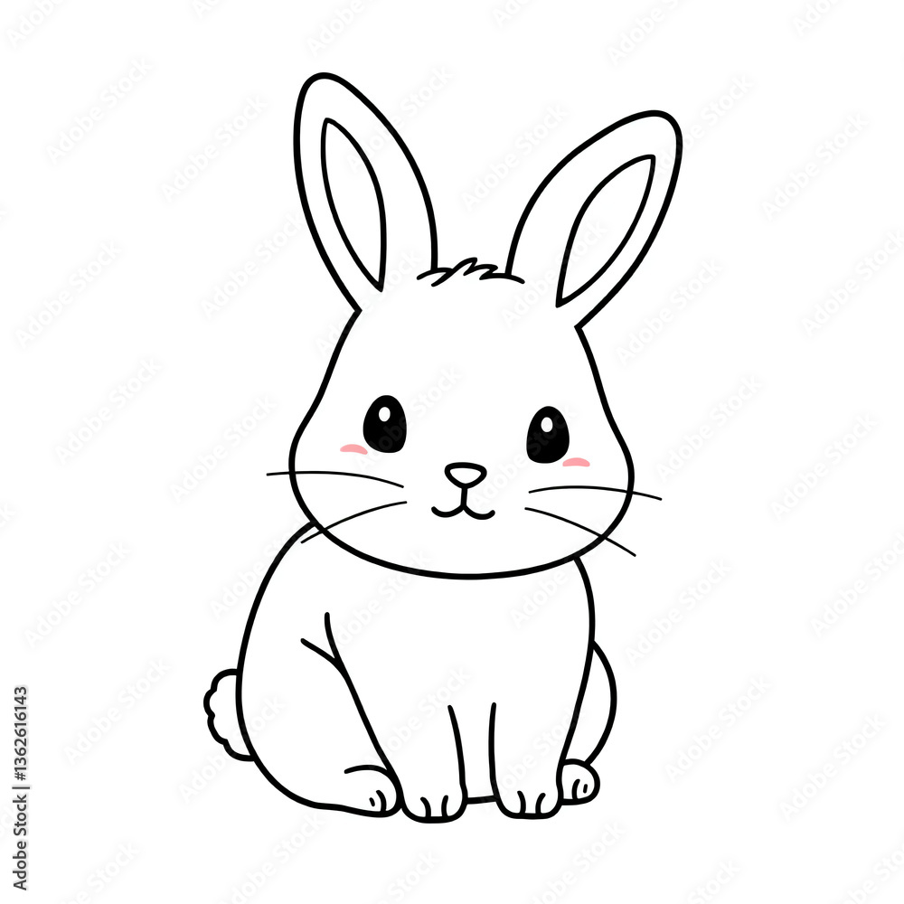 Fototapeta premium Cute Cartoon Bunny Rabbit White Hare Illustration Simple Line Drawing
