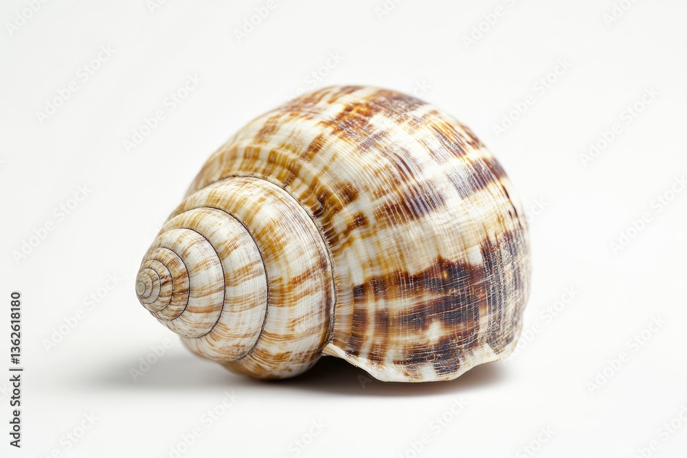 Seashell Still Life Close-up on White Background with Brown and White Pattern Seashell Still Life Close-up on White Background with Brown and White Pattern