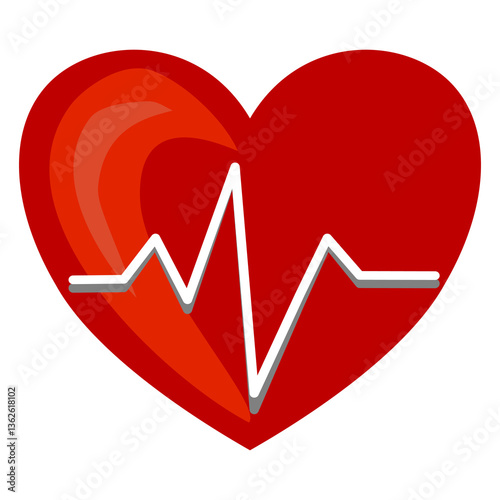 A vector stylized red heart with a white electrocardiogram line running through it, symbolizing health and vitality.