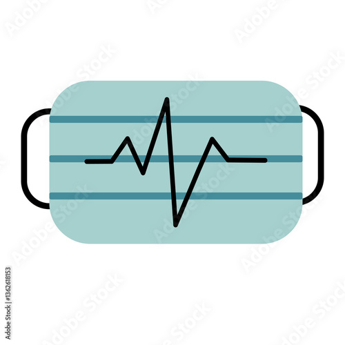 An vector illustration of a medical mask with a heartbeat line design, symbolizing health and safety.