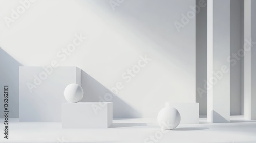 Minimalist white display room for product presentation