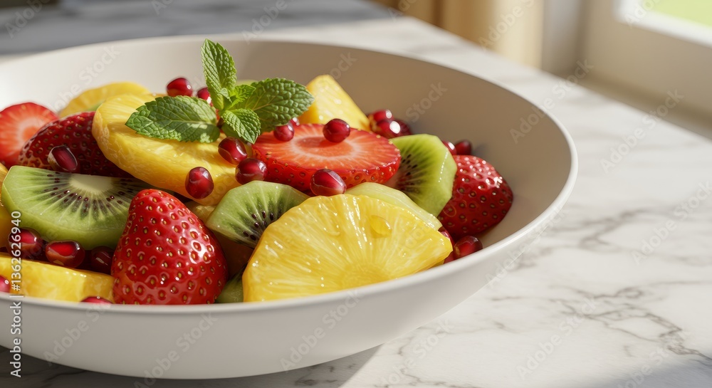 Bright Colorful Fruit Salad with Pineapple Kiwi and Strawberries Bright Colorful Fruit Salad with Pineapple Kiwi and Strawberries
