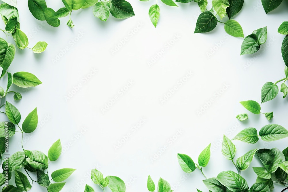 Green Leaf Border Frame on White Background for Nature Themed Designs Green Leaf Border Frame on White Background for Nature Themed Designs