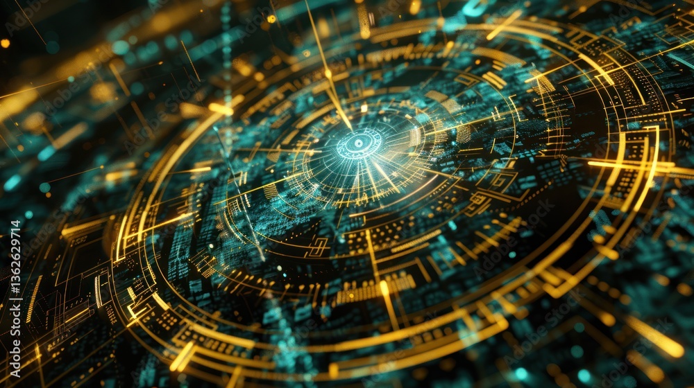 Fototapeta premium Abstract futuristic time technology background. AI generated image 