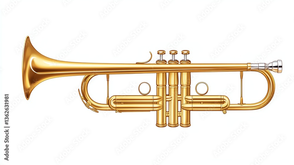 Obraz premium Golden trumpet, isolated on a white background.