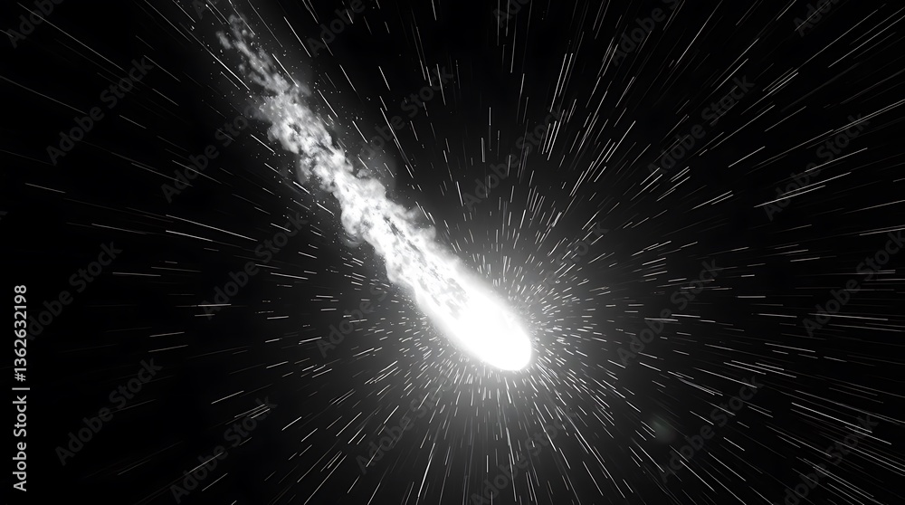 Obraz premium Monochrome Streaking Meteor or Comet through Space