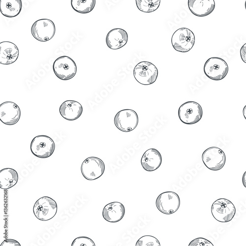 Hand-drawn cranberry.  Vector seamless pattern.