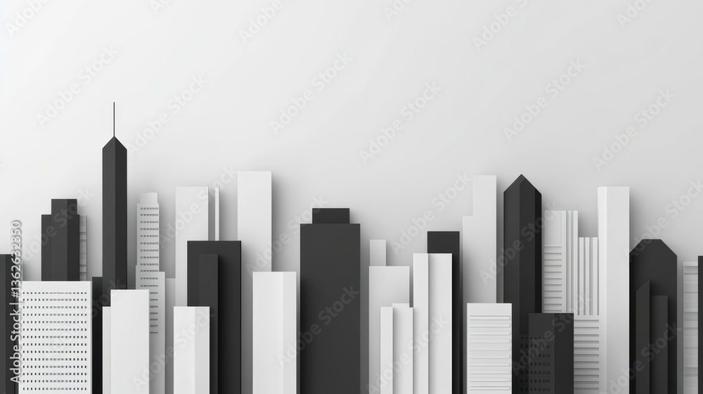 Obraz premium A minimalist city skyline design featuring black and white buildings, creating a modern and sleek aesthetic.