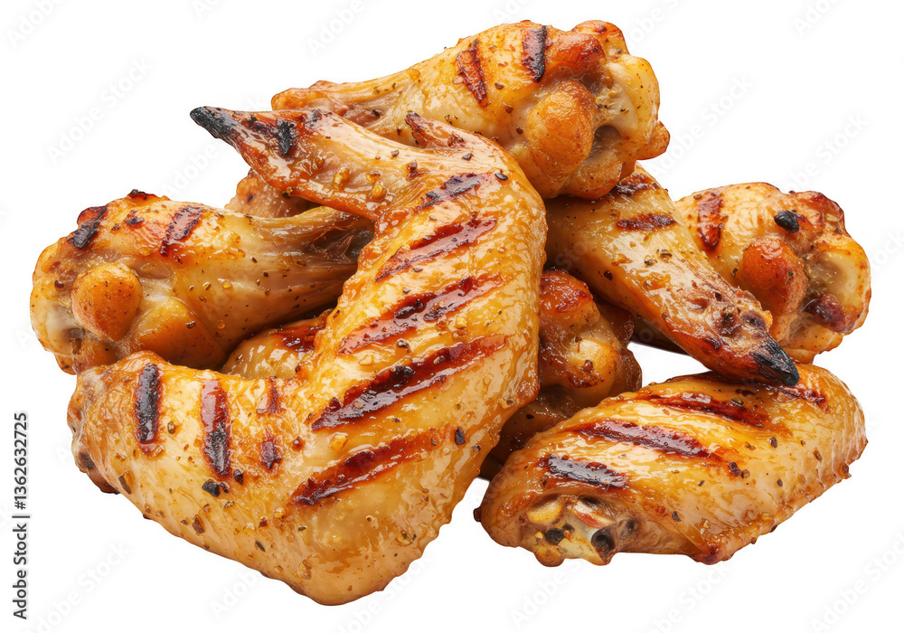 A pile of grilled chicken wings isolated on transparent background A pile of grilled chicken wings isolated on transparent background