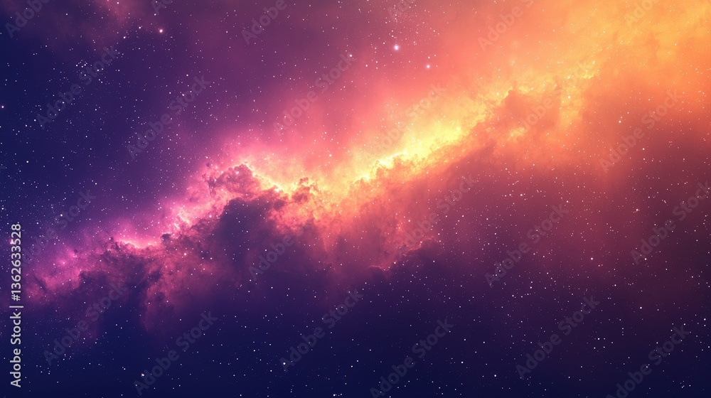 Fototapeta premium Vibrant Cosmic Nebula with Fiery Colors and Starry Background in Deep Space Exploration Imagery