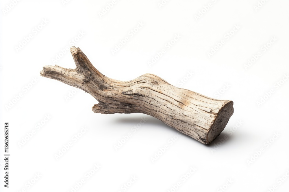 Isolated Piece of Driftwood Sits on White Background for Artistic Design Isolated Piece of Driftwood Sits on White Background for Artistic Design