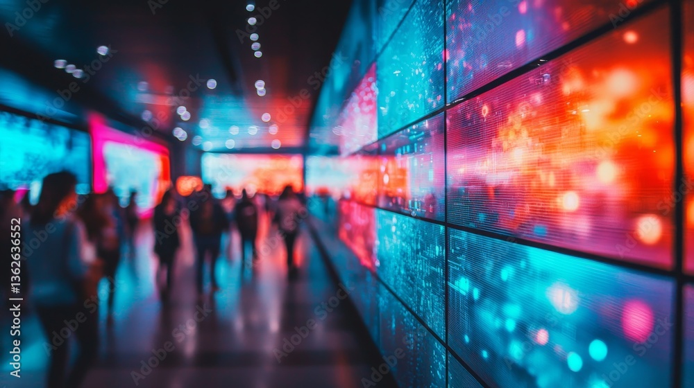 Interactive technology experience at a futuristic convention display screen