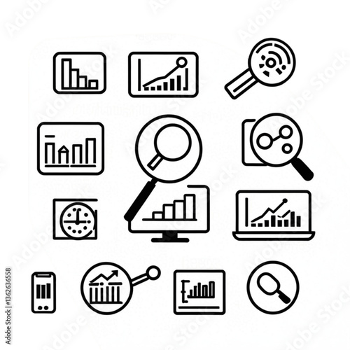 統計・グラフ・検索アイコン集｜Statistics, Graph, and Search Icon Collection