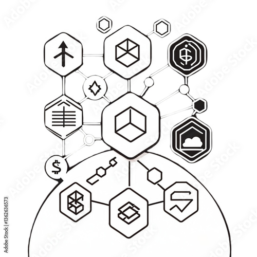 ブロックチェーンネットワーク構造アイコン｜Blockchain Network Structure Icons