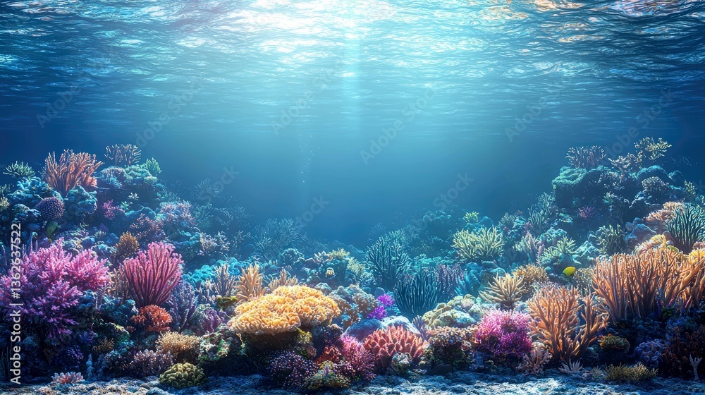 Naklejka premium Vibrant Coral Reef Underwater Scene: A Breathtaking View of Marine Life and Biodiversity