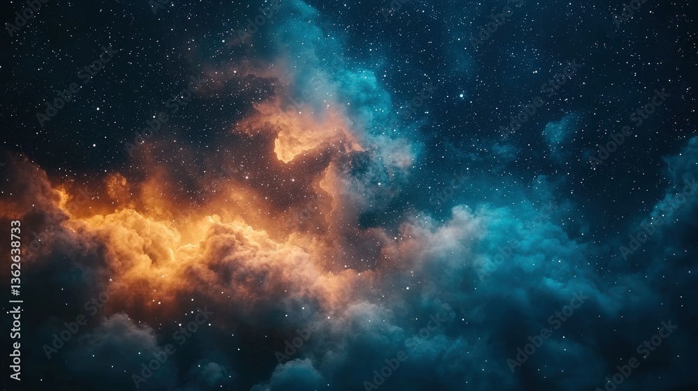 Fototapeta premium Stunning depiction of a vivid cosmic scene filled with colorful clouds and twinkling stars in deep space