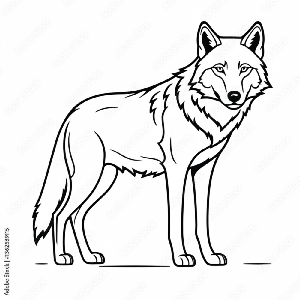 Vector Illustration of a Wolf Head with Sharp Eyes, Pointed Ears, and Detailed Fur in Flat Design Vector Illustration of a Wolf Head with Sharp Eyes, Pointed Ears, and Detailed Fur in Flat Design