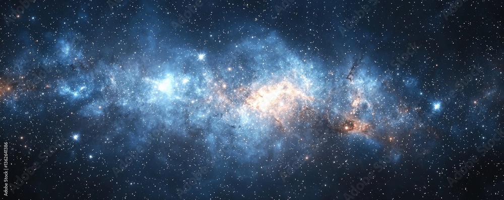 Naklejka premium Stunning View of Deep Space with Bright Stars and Colorful Nebulae in a Vast Cosmic Landscape