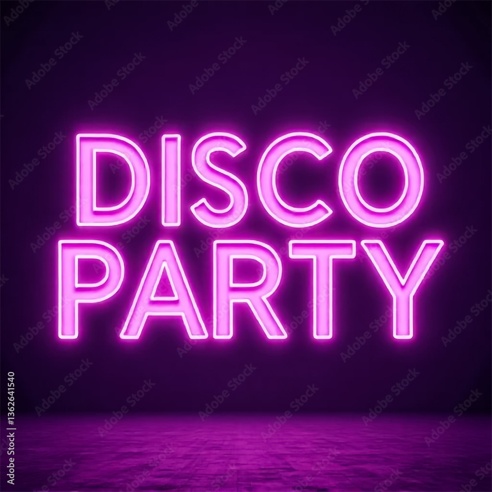 Get ready to groove! A vibrant neon disco party invitation glows with electrifying purple energy against a dark backdrop.