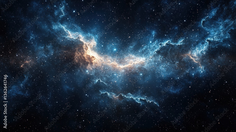 Fototapeta premium Stunning Cosmic Nebula with Bright Stars and Deep Space Background in Vibrant Blue and Orange Colors