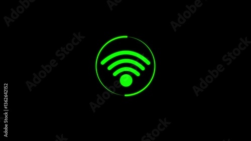 Glowing  Wi-Fi Signal Icon, HD Motion Graphic Animation Depicting Wireless Network Strength on Black Background. WIFI Icon Animation Isolated