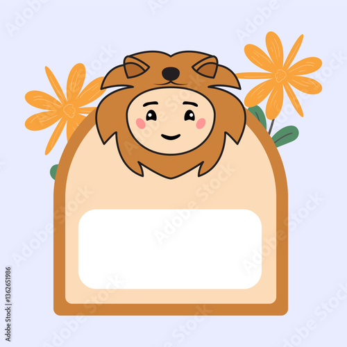 Cute Animal Name Tag Illustration with Accessories Flower