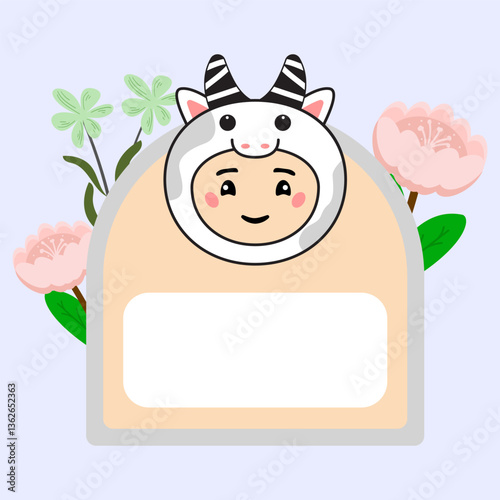 Cute Animal Name Tag Illustration with Accessories Flower