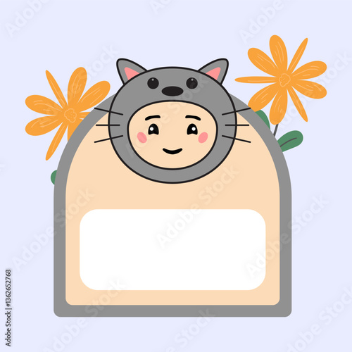 Cute Animal Name Tag Illustration with Accessories Flower