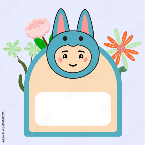 Cute Animal Name Tag Illustration with Accessories Flower