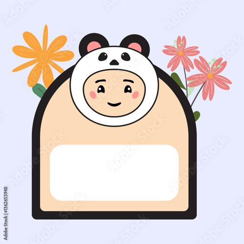 Cute Animal Name Tag Illustration with Accessories Flower