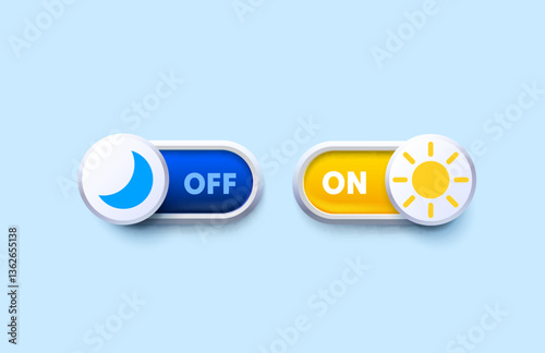 Off on button, day and night mode theme. Vector illustration