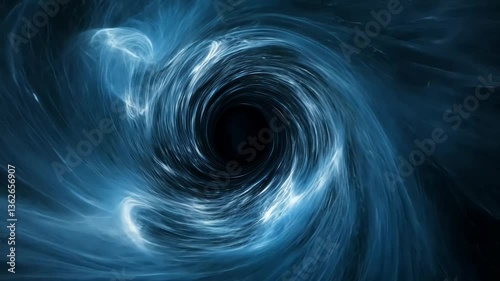 Mesmerizing vortex of swirling blue light creates illusion of depth and movement, evoking mystery and wonder in captivating cosmic dance.