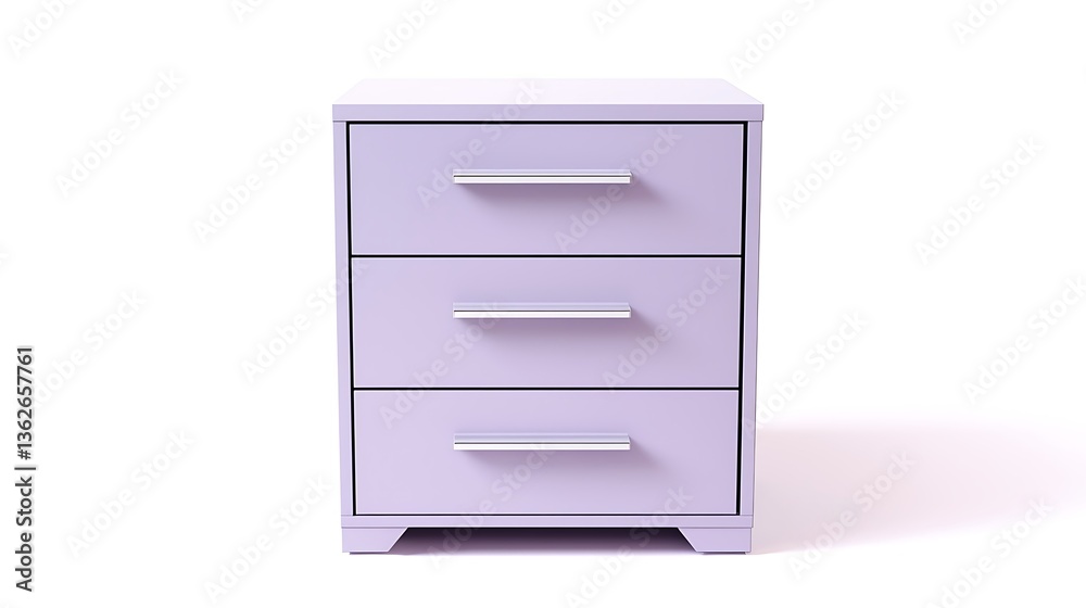 A white dresser with three drawers and a purple top A white dresser with three drawers and a purple top