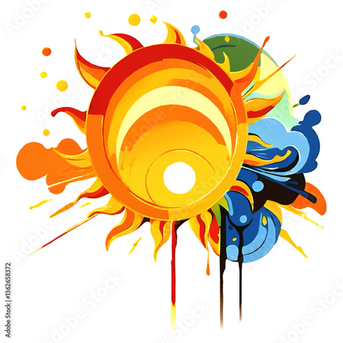 abstract sun brush stroke vector illustration painting